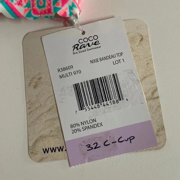 NWT 32C Coco Rave bright halter bikini top white pink orange light padding - Picture 8 of 11
